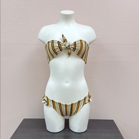 Gillia Striped Bikini in Brown and Cream - Picture 3 of 5
